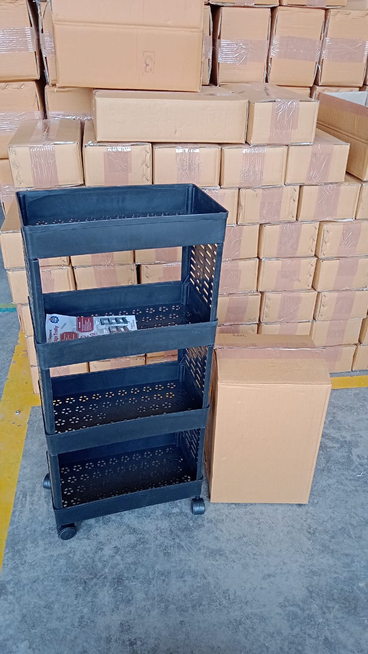 4-Layer Plastic Storage Rack with Wheels 4-Layer Plastic Storage Rack with Wheels